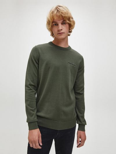 Calvin Klein Ruhák HU781325 | Calvin Klein Cotton Stretch Férfi Pulóver MélyOlivazöld